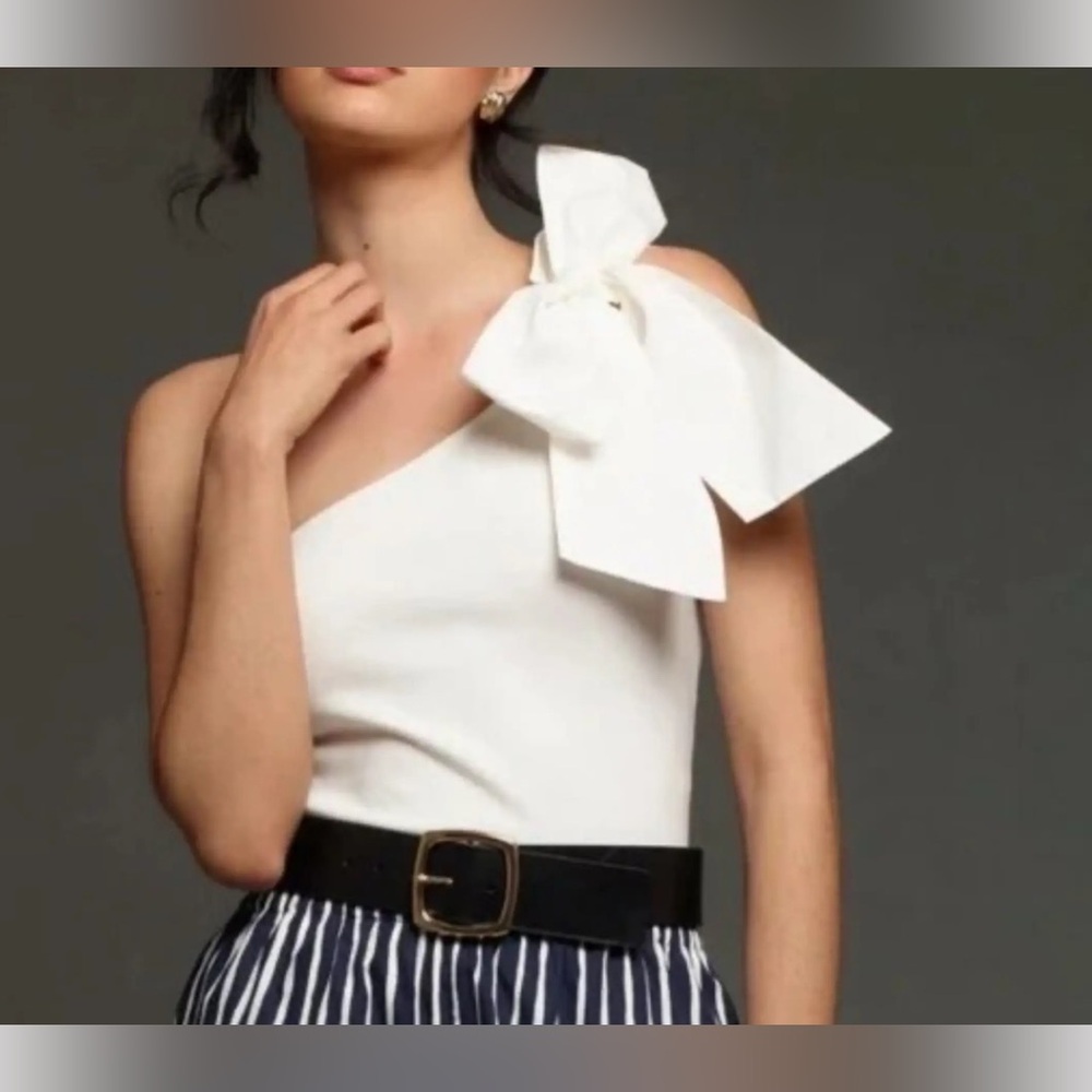 Sunday in Brooklyn White One-Shoulder Top with Bow by ANTROPOLOGY B1